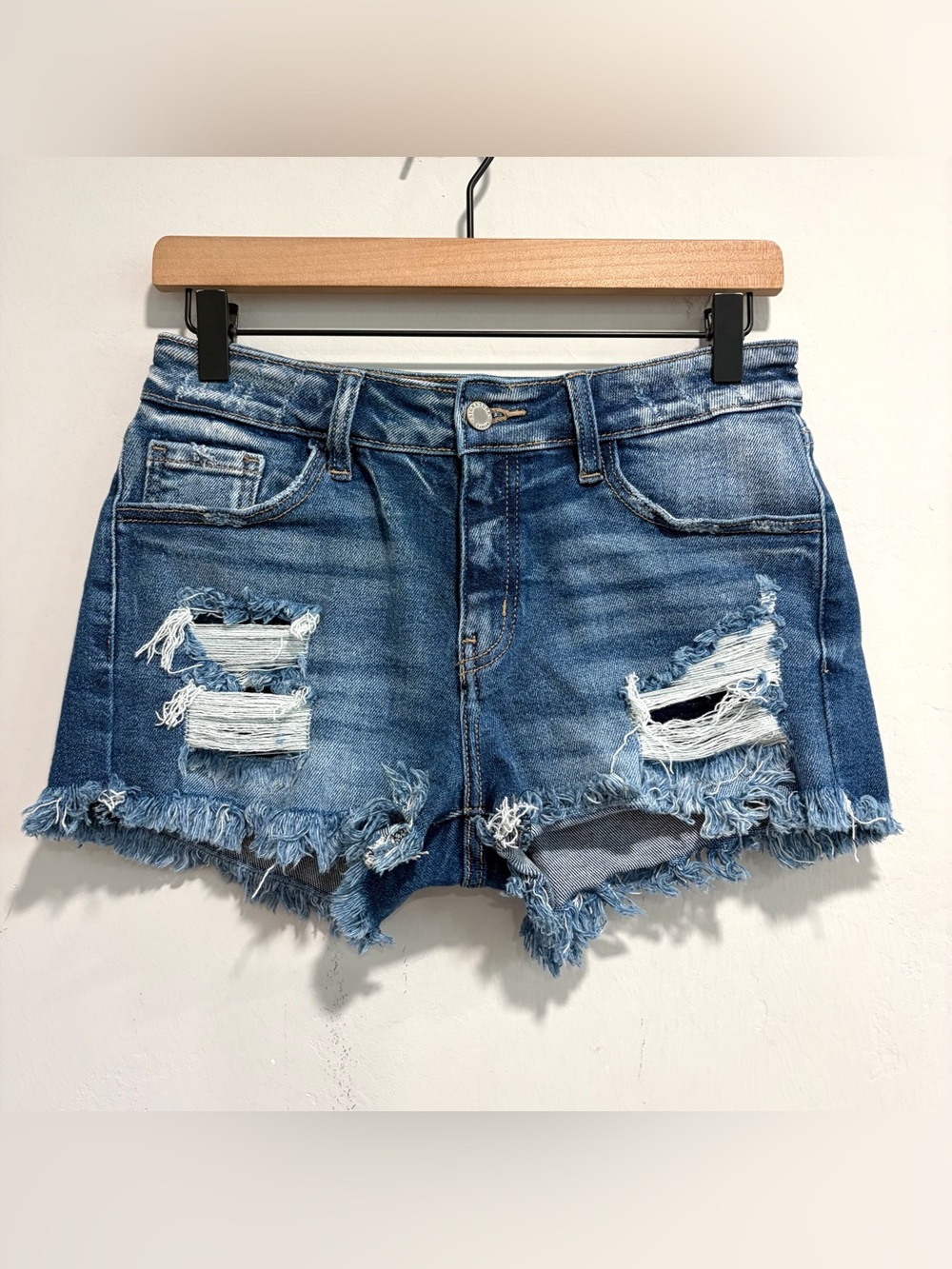 Kancan Distressed Mid Rise Cut Off Jean Shorts